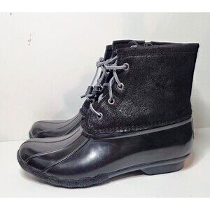 Sperry Duck Boots Womens 8m Black Suede Sweetwater Rain Waterproof Shoes